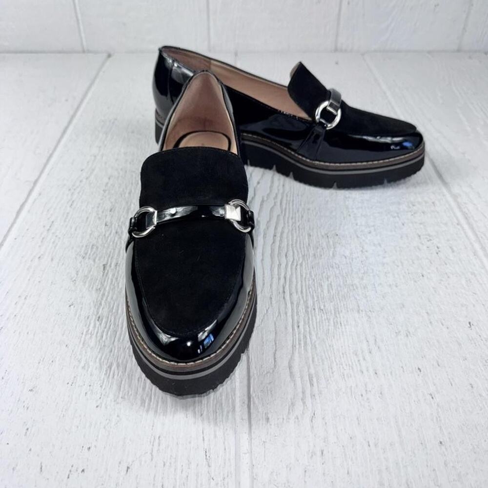 Alex Marie Loafers Womens 9.5 Black Patent Suede Horsebit Lug Platform‎ Flaw - Picture 8 of 16
